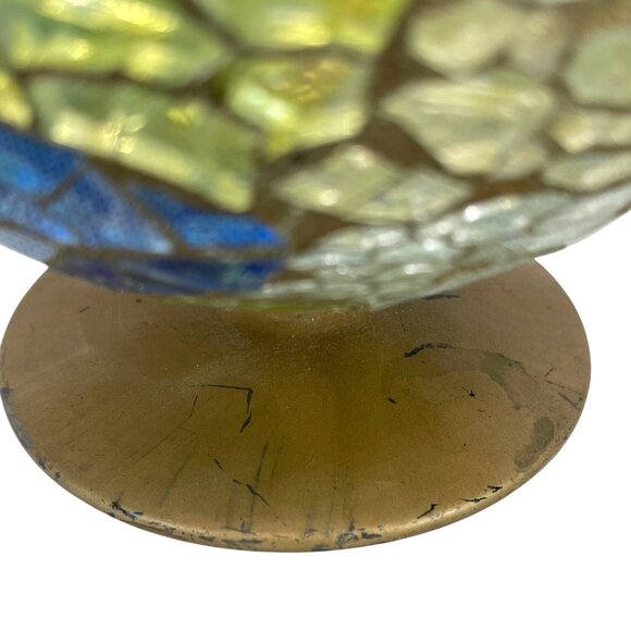 Retro MCM Mosaic Glass Brandy Snifter Candle Holder Pedestal Vase 1970's Vintage - Picture 7 of 15